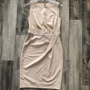 St. John Tan Dress with pleats and belt - Sz 2